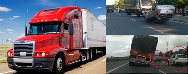  Khi lưu thông trên đường tài xế nhất định không nên đi sát hay vượt xe tải vì rất nguy hiểm