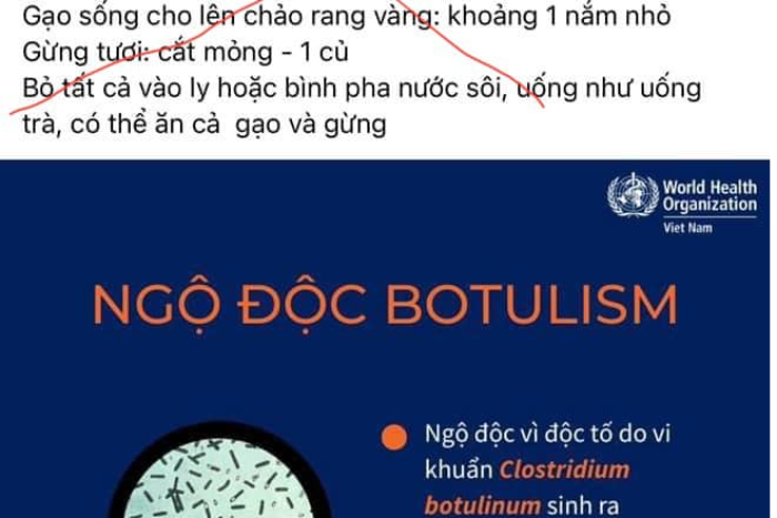 Bài thuốc giải độc Botulinum bằng nước gạo rang, gừng lan truyền trên mạng không có tác dụng