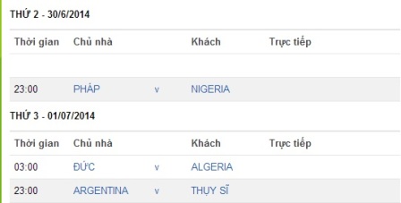 Lịch thi đấu World Cup 2014 hôm nay ngày 30/6 rạng sáng 1/7 với tâm điểm là trận đấu Đức - Algeria 