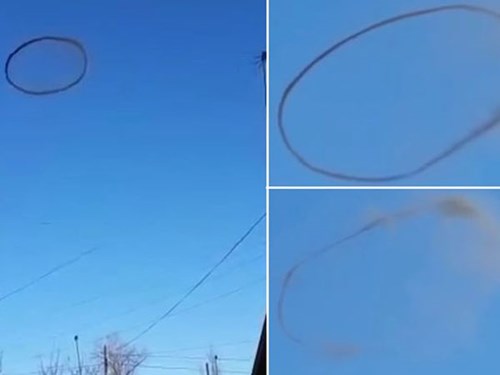 Những vòng khói đen nghi là UFO luẩn quẩn trên bầu trời vài phút rồi đột ngột biến mất ở Kazakhstan