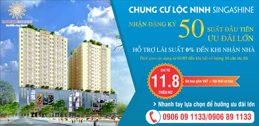 Chung cư Lộc Ninh Singashine hỗ trợ lãi suất 0% cho người mua