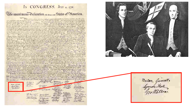 Chữ ký trị giá 15 tỷ đồng của Button Gwinnett cho dù ông không phải là người nổi tiếng nhất từng ký vào bản Tuyên ngôn độc lập của Mỹ