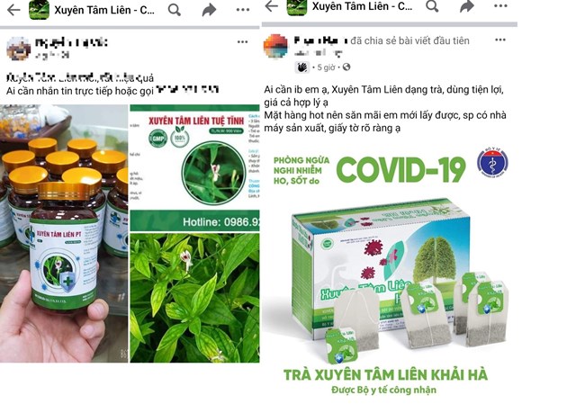 Cục ATTP tiếp tục phát hiện sản phẩm có xuyên tâm liên 'vống' công dụng chữa được Covid