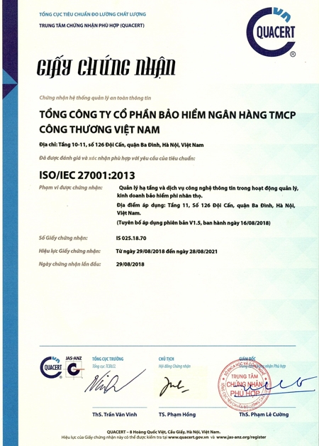 cấp giấy chứng nhận ISO/IEC 27001:2013 cho VBI