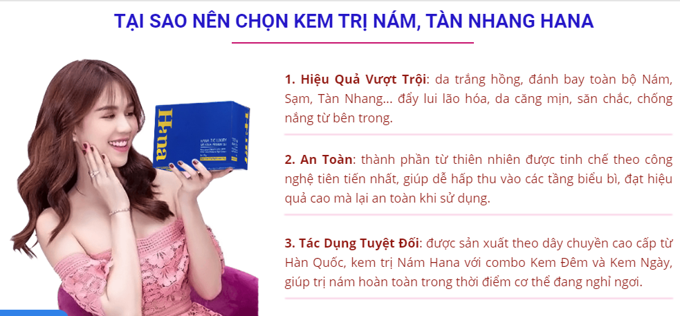 Ngọc Trinh quảng cáo sản phẩm Hana. Hình ảnh cắt từ web https://www.myphamhana.net