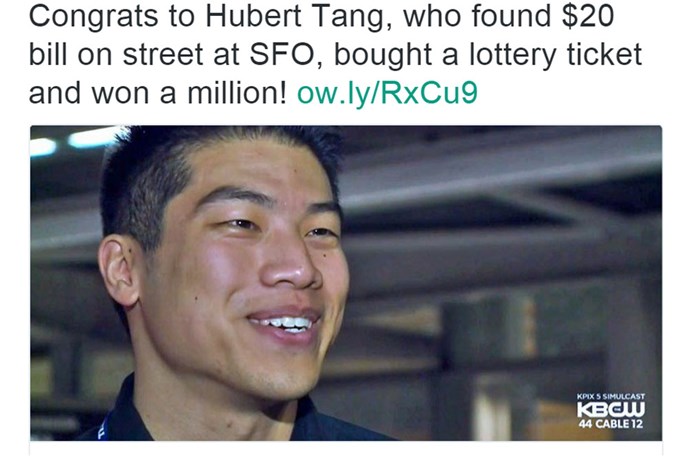 Câu chuyện nhặt được tiền lẻ rồi trúng vé số trị giá 1 triệu USD của Tang được báo chí đăng tải