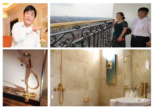 Nội thất trong nhà vệ sinh của ông Nguyễn Hữu Đường được dát bằng 140 cây vàng