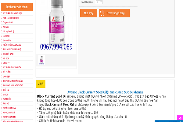 2 web vi phạm quảng cáo sản phẩm Avance black currant seed oil và Optrimax plum delite