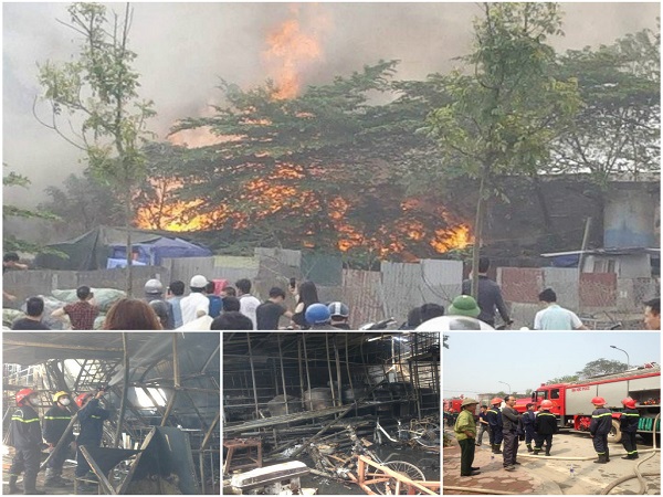 Khu quán ăn, xưởng sản xuất ở làng Triều Khúc bất ngờ bốc cháy ngùn ngụt
