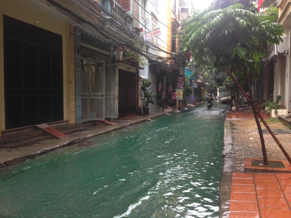 Xuất hiện dòng nước xanh trên phố Hà Nội