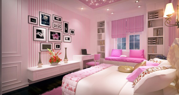 Màu hồng phấn trong phòng ngủ ngày Valentine tạo sự lãng mạn