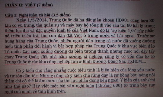Đề thi môn ngữ văn của trường Dân Việt cũng liên quan đến giàn khoan