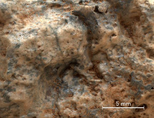 Hình ảnh cho thấy những tảng đá trộn lẫn với tinh thể thạch anh nhỏ và silica trên sao Hỏa. Ảnh NASA