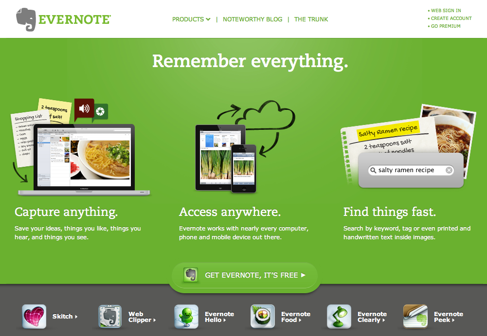 Evernote hỗ trợ bạn tạo ghi chú bằng chữ, âm thanh, hình ảnh, định dạng văn bản 