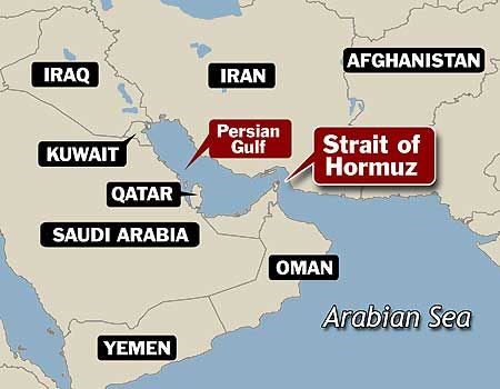 Vị trí eo biển Hormuz, nơi xảy ra vụ đụng độ giữa tàu sân bay Mỹ và tên lửa Iran