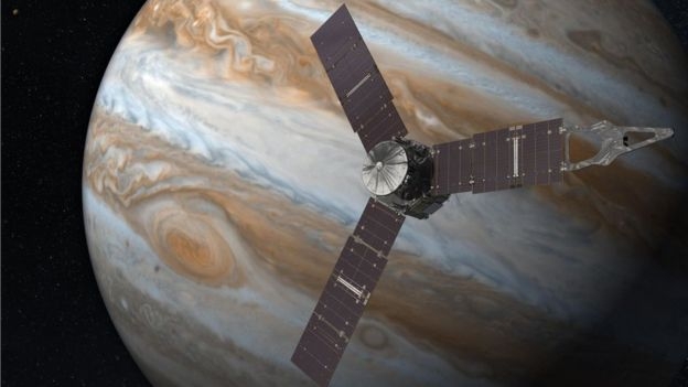 Juno sẽ quay quanh sao Mộc và quan sát sâu bên trong hành tinh này. Ảnh: NASA