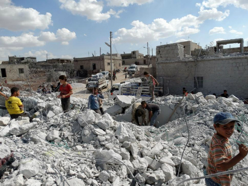 Hình ảnh một tòa nhà bị phá hủy sau trận không kích của Mỹ tại Syria vào 24/9