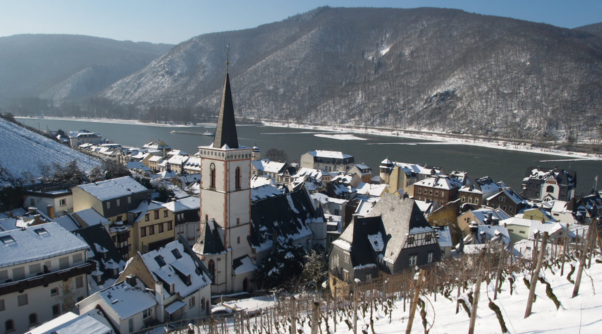 Thành phố nhỏ Rüdesheim ẩn mình dưới chân núi Niederwald