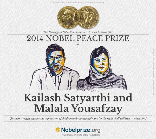 Malala Yousafzai và ông Kailash Satyarthi vinh dự nhận giải Nobel Hòa bình 2014