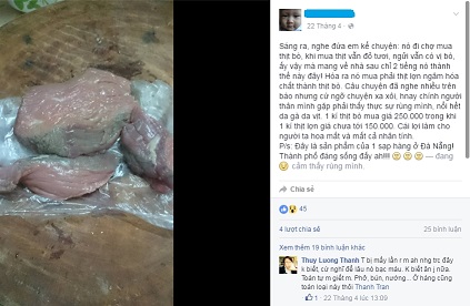 Chia sẻ về hình ảnh miếng thịt bò đổi màu sau 2 tiếng của một người ở Đà Nẵng
