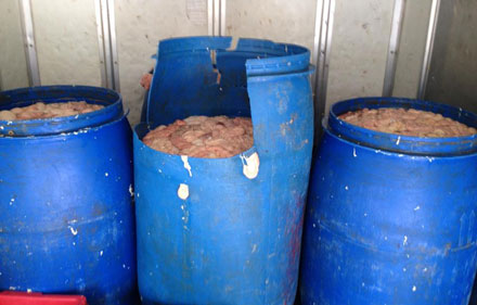 Phát hiện 470kg lòng lợn thối đang trên đường vận chuyển từ Hà Nội lên Bắc Giang