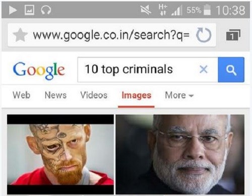Hình ảnh của thủ tướng Ấn Độ Narendra Modi xuất hiện trên kết quả tìm kiếm Google cho cụm từ ‘10 top criminals’