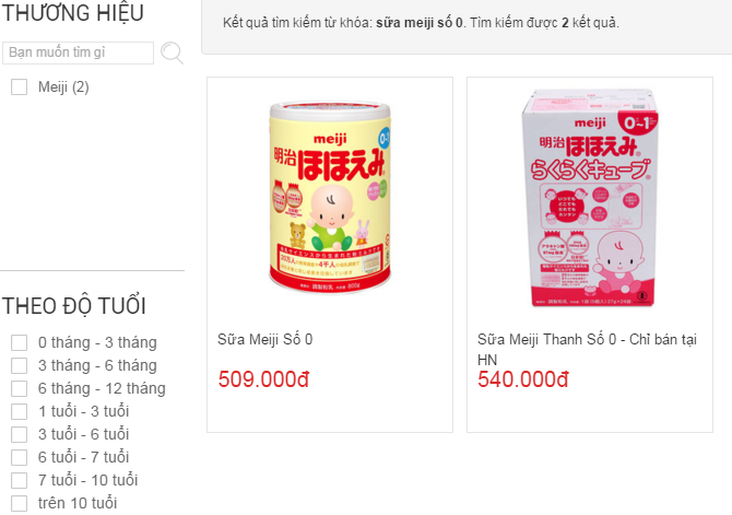Sữa Meiji số 0 hộp 800 gr được bán với giá 509.000 đồng/hộp ở hệ thống Bibomart