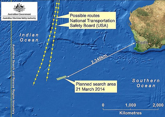 Vùng tìm kiếm máy bay MH370 mất tích bí ẩn ở phía Nam Ấn Độ Dương