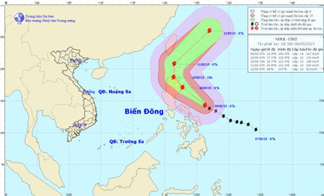 Dự báo hướng đi của bão Noul đang đổ bộ vào Biển Đông, theo tin bão mới nhất từ Trung tâm Dự báo Khí tượng Thủy Văn TƯ