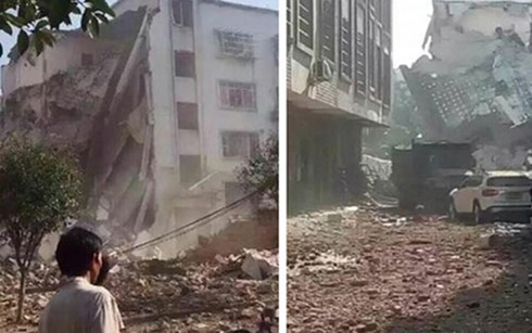 Hiện trường 2 vụ nổ bom ở thành phố Liễu Châu, tỉnh Quảng Tây, Trung Quốc chiều ngày 30/9