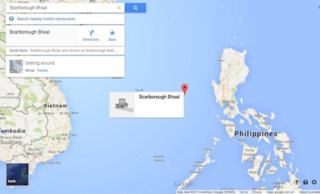 Bãi cạn Scarborough trên bản đồ Google Map 