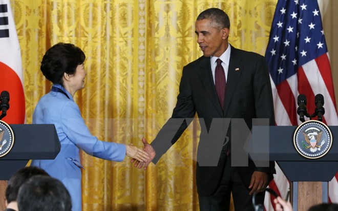Tổng thống Mỹ Barack Obama và Tổng thống Hàn Quốc Park Geun-hye tại Washington DC ngày 16/10