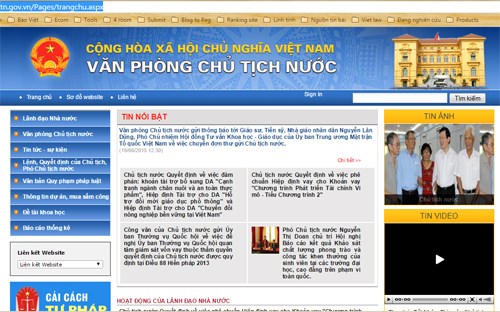 Theo tin tức mới cập nhật trong nước, Trang thông tin điện tử chính thức của Văn phòng Chủ tịch nước có địa chỉ vpctn.gov.vn