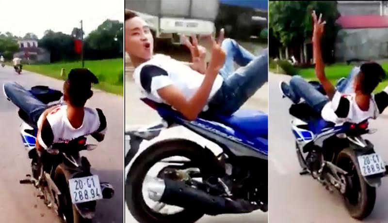 Thanh niên biểu diễn lái xe máy bằng chân lĩnh phạt nặng 