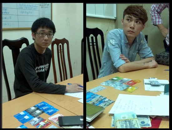 Hai đối tượng lừa đảo nợ cước qua điện thoại người Đài Loan bị Công an Hà Nội bắt hồi tháng 6/2014, Ảnh PC50 cung cấp