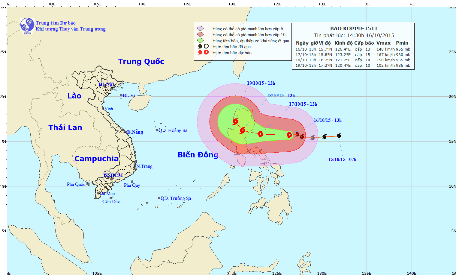 Tin bão mới nhất: Siêu bão Koppu giật cấp 16 đang tiến vào biển Đông