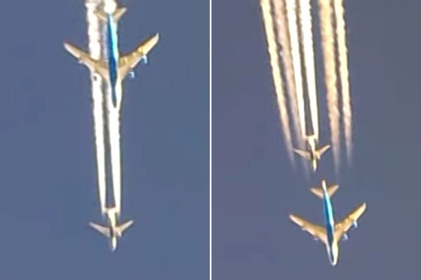 Hai chiếc Boeing mang số hiệu 747 và 737 đã vượt qua nhau chỉ trong vài giây, theo tin tức mới nhất. Ảnh Mirror