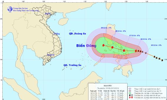 Tin bão mới nhất từ TTKTTV cho hay bão Hagupit sẽ đổ bộ vào Philippin trong đêm này hoặc sáng sớm mai