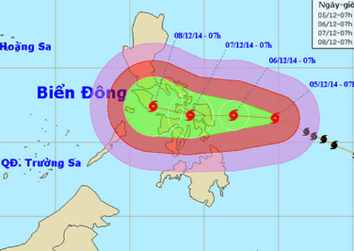 Siêu bão Hagupit hiện chỉ còn cách đảo Xa ma khoảng 220km về phía Đông