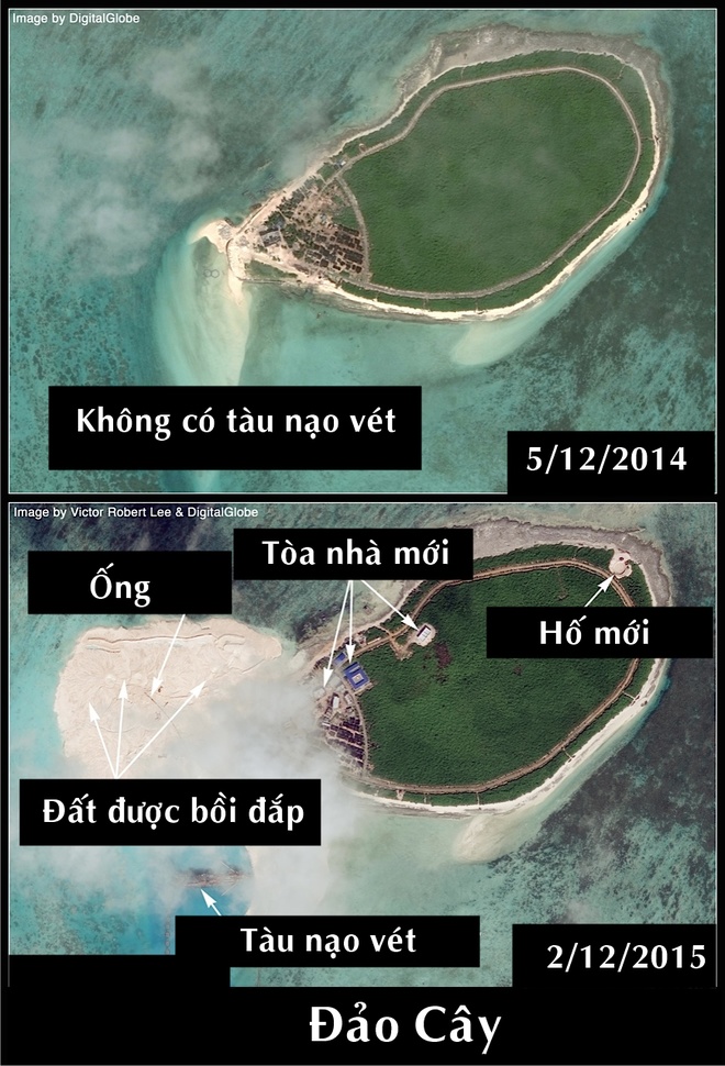 Trung Quốc tăng cường các hoạt động xây dựng trái phép ở đảo Cây thuộc chủ quyền của Biển Đông Việt Nam