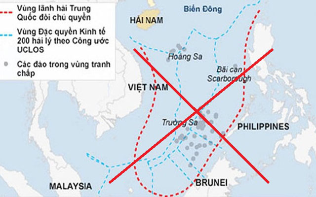 Bản đồ ‘đường lưỡi bò’ phi lý của Trung Quốc gần như bao trùm toàn bộ diện tích Biển Đông
