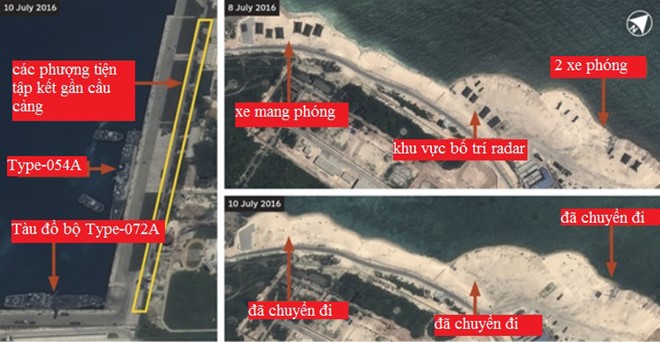 So sánh ảnh vệ tinh chụp ngày 8 và 10/7 cho thấy hệ thống HQ-9 đã được rút đi, theo những tin tức về tình hình Biển Đông mới nhất