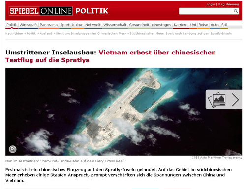 Bài báo về hoạt động gây hấn của Trung Quốc ở Biển Đông trên tờ Spiegel online của Đức