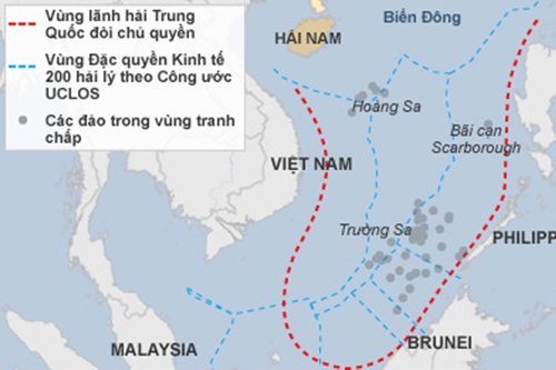 Bản đồ đường 9 đoạn phi lý mà Trung Quốc áp đặt lên Biển Đông