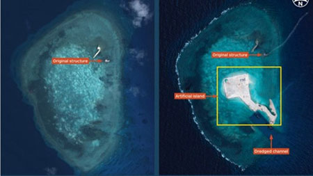 Ảnh chụp vệ tinh cho thấy Trung Quốc đang xây đảo ở cụm Nam Yết