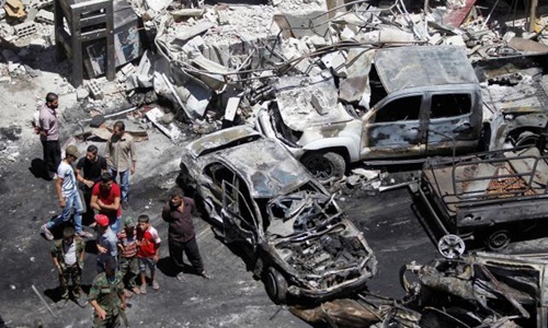 Hiện trường một vụ đánh bom xảy ra hôm nay ở thủ đô Damascus, Syria, theo tình hình chiến sự Syria mới nhất 