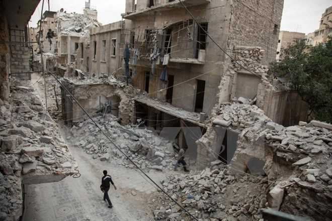 Cảnh đổ nát sau các cuộc giao tranh tại thành phố Aleppo, theo tình hình chiến sự Syria mới nhất 