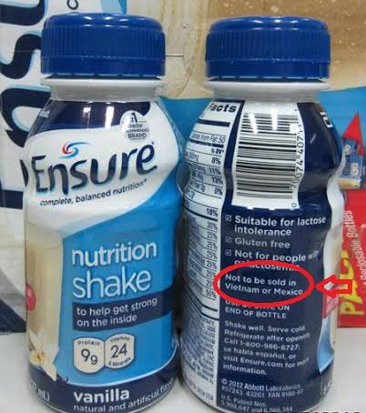 Sản phẩm sữa Ensure ghi nhãn cụm từ "not tobe sold in Viet Nam or Mexico” chưa từng được cấp phép vào Việt Nam