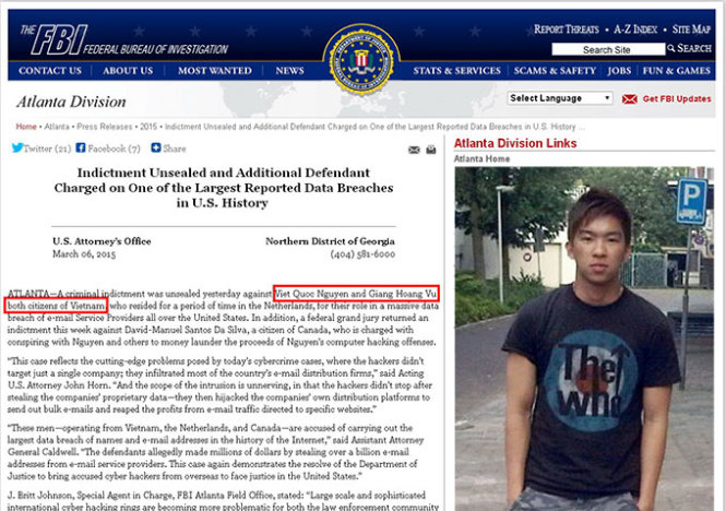 Thông báo của FBI về việc truy tố hai tin tặc người Việt