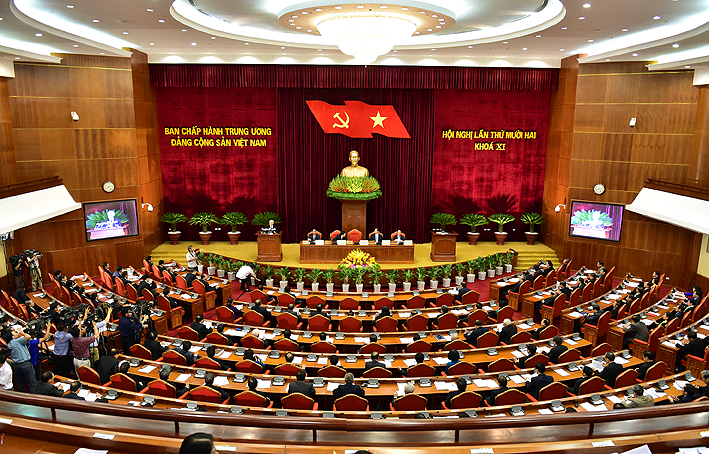 Quang cảnh Hội nghị lần thứ 12, Ban Chấp hành Trung ương Đảng khóa XI diễn ra tại thủ đô Hà Nội sáng nay ngày 5/10